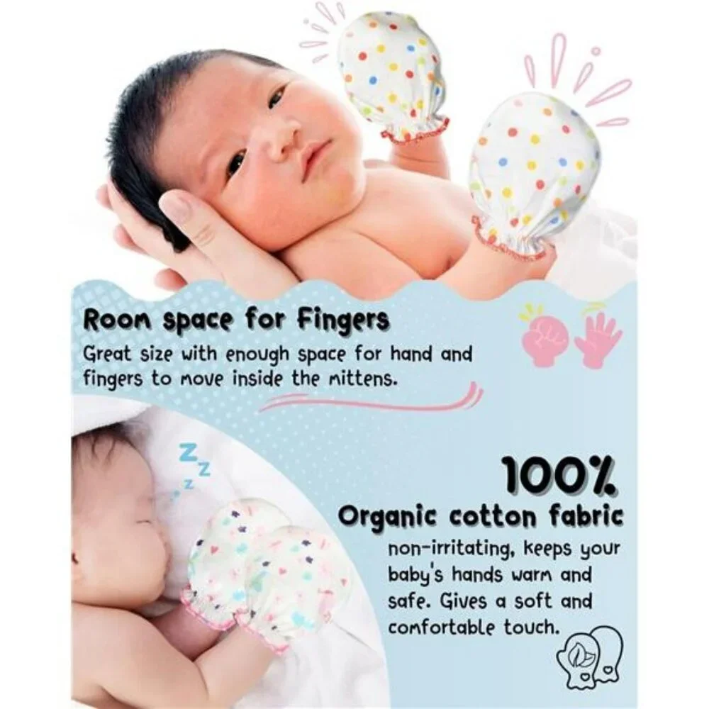 Mittens and Caps 100% Cotton for Newborn Baby 0-6 Months Boys Girls No Scratch
